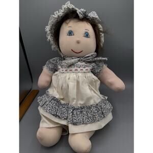 Vintage Handmade Cloth Rag Doll 18” Prairie Girl Bonnet Apron Calico Dress